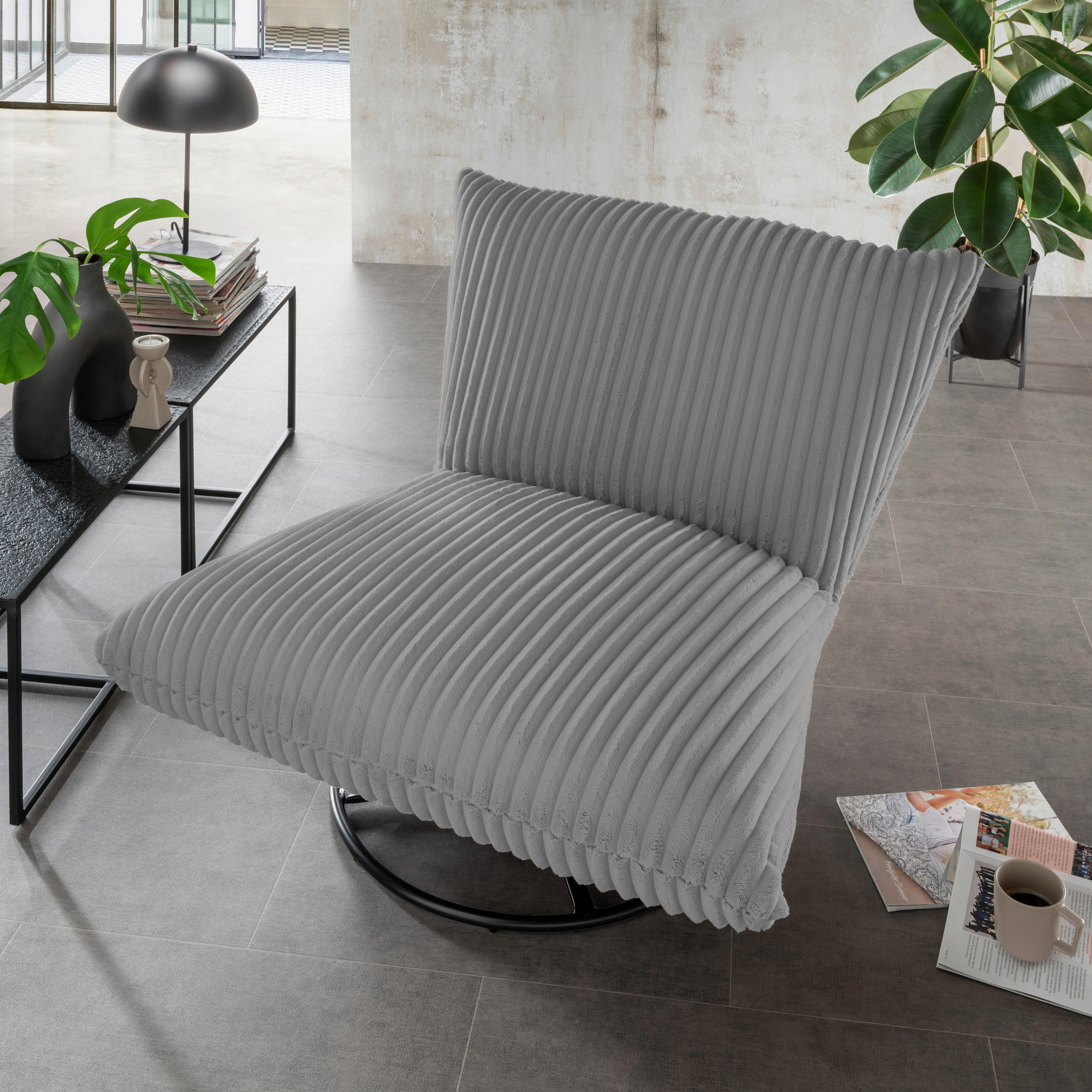 RELAXSESSEL Cord Rücken echt    - Schwarz/Grau, Design, Textil/Metall (100/78/96cm) - Livetastic