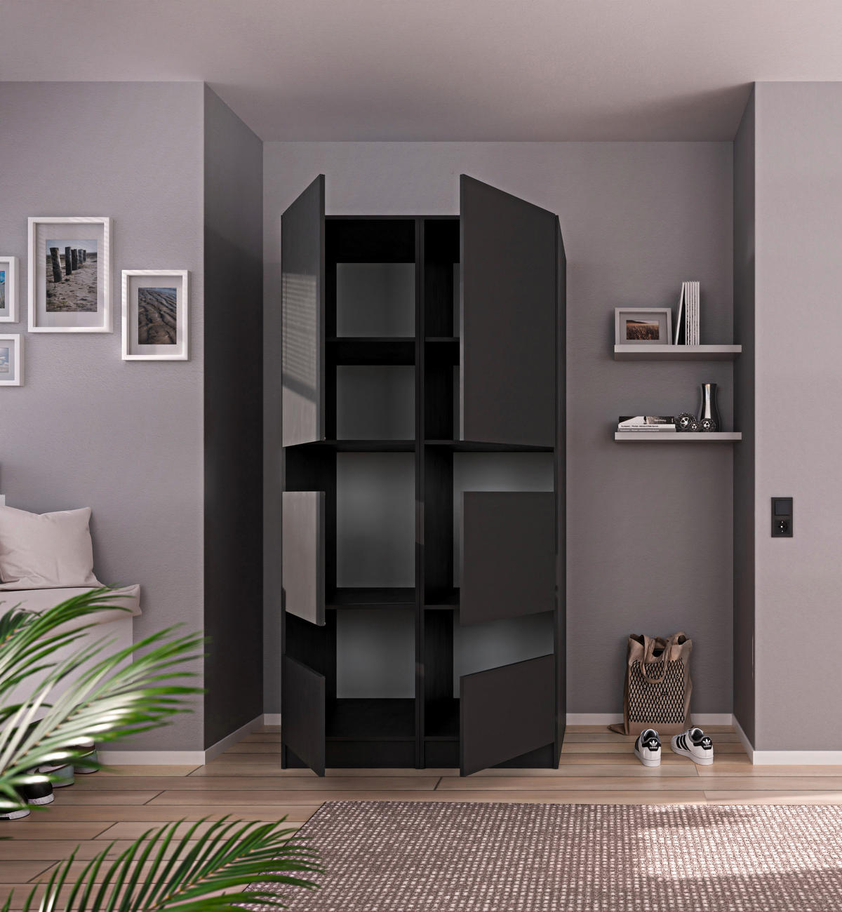 MEHRZWECKSCHRANK 50/200/68 cm  in Anthrazit  - Anthrazit/Schwarz, Design, Holzwerkstoff/Metall (50/200/68cm) - Milino