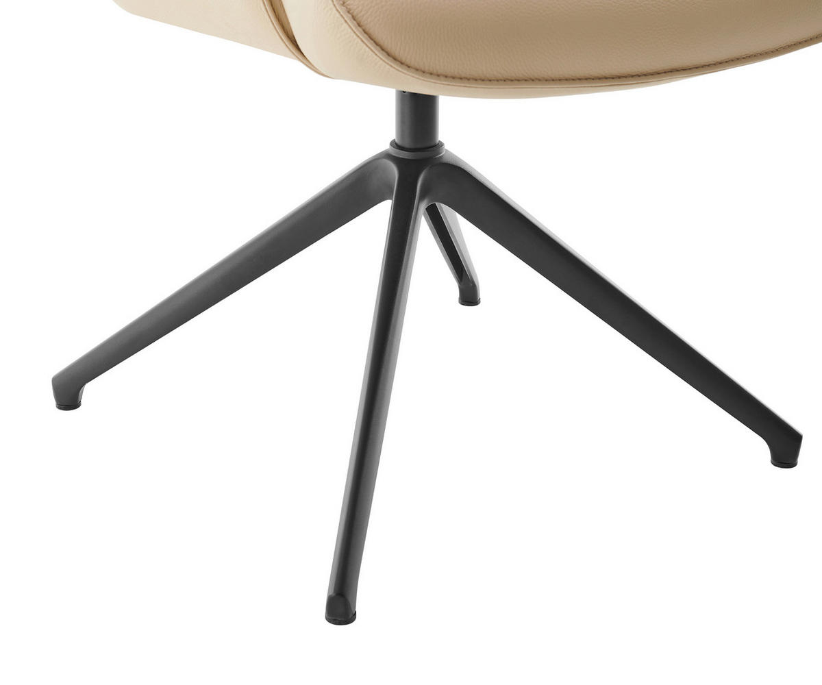 ARMLEHNSTUHL  Sitzfläche 360° drehbar, Wippfunktion, automatische Rückholfunktion  Echtleder  Beige  - Beige/Schwarz, Design, Leder/Metall (65/89/64cm) - Novel