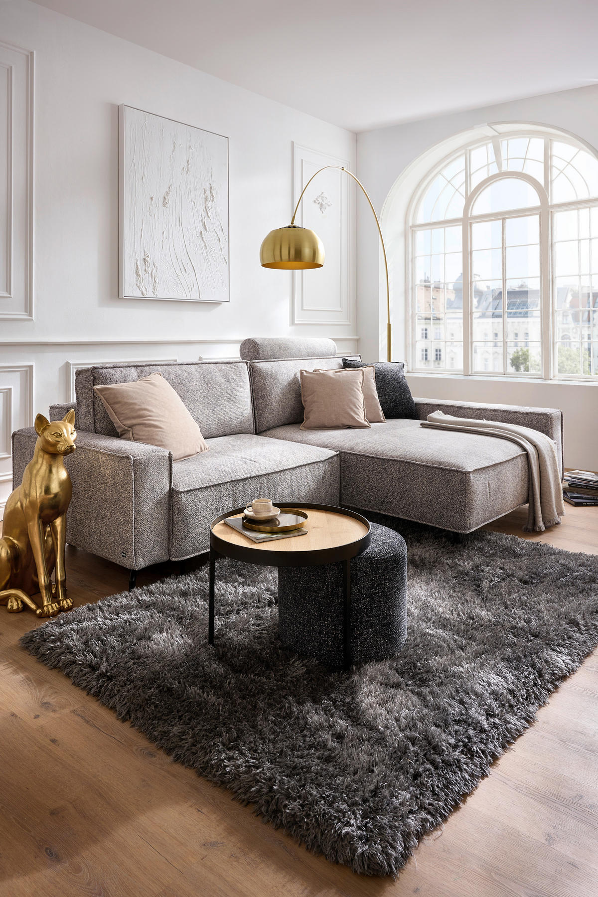 ECKSOFA in Mikrofaser Naturfarben  - Schwarz/Naturfarben, Design, Textil (246/164cm) - Sedda