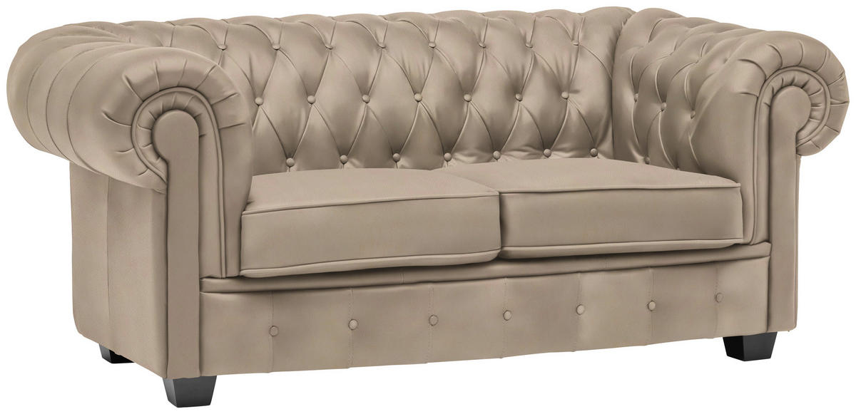 CHESTERFIELD-SOFA in Lederlook Beige  - Wengefarben/Beige, Lifestyle, Holz/Textil (180/76,5/96cm) - Landscape