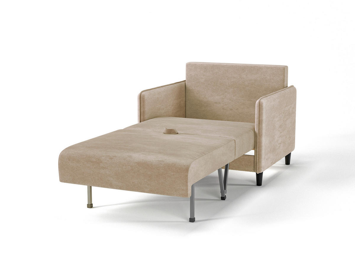 SCHLAFSESSEL ELBA Velours Hellbraun    - Hellbraun/Schwarz, Design, Holz/Textil (90/95/95cm) - MID.YOU