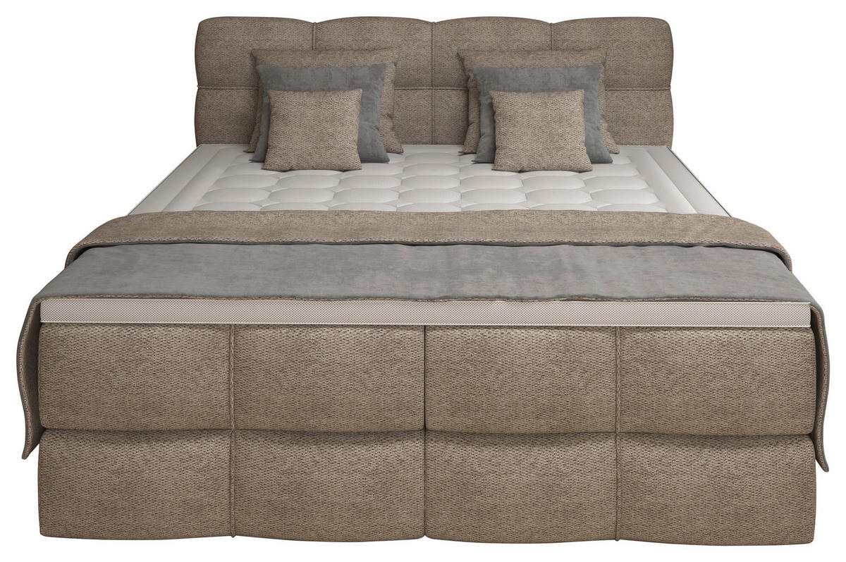 BOXSPRINGBETT 160/200 cm,  in Sandfarben, gepolstertes Kopfteil, Bettkasten, Topper, Matratzen, H3 + H3 = fest  - Sandfarben/Schwarz, Design, Kunststoff/Textil (160/200cm) - Chameo