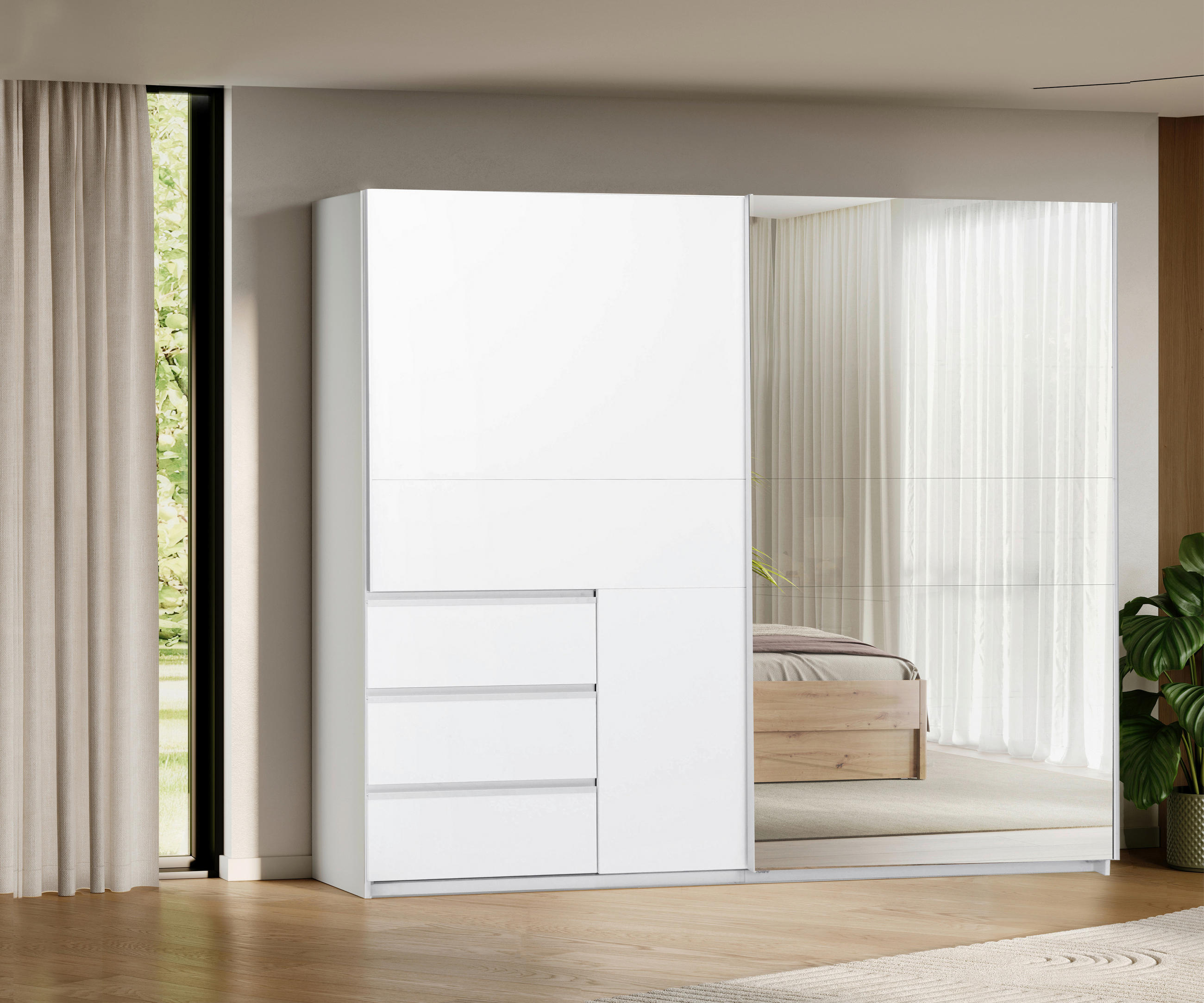 SCHIEBETÜRENSCHRANK 250/205/61,5 cm 2-türig Weiß  - Weiß, MODERN, Holzwerkstoff/Metall (250/205/61,5cm) - MID.YOU