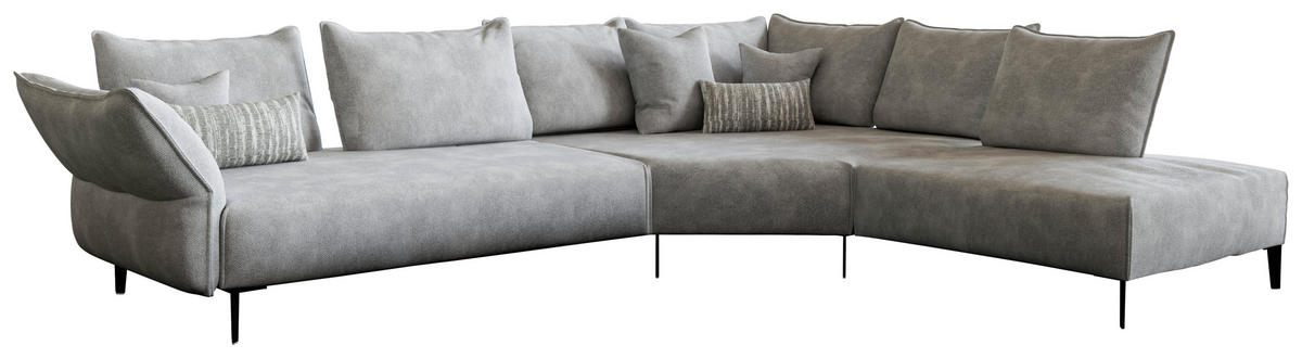ECKSOFA Chenille, Flachgewebe Hellgrau  - Hellgrau/Schwarz, Modern, Textil/Metall (340/272cm) - W.Schillig
