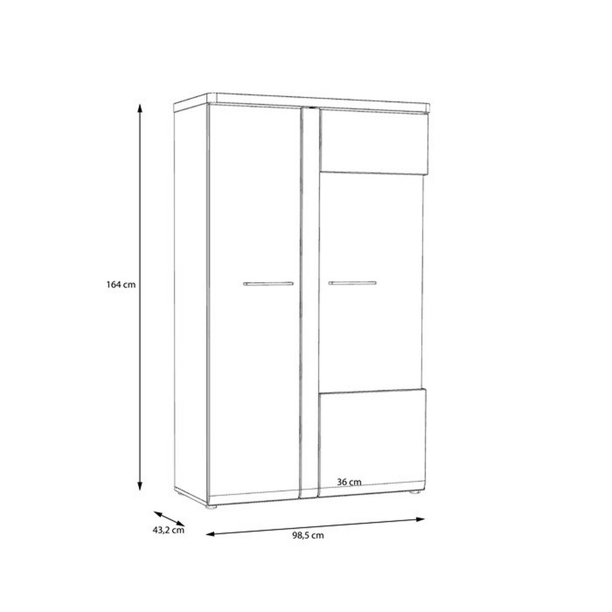 Vitrină, alb, culoare lemn stejar  - alb/auriu, Design, sticlă/metal (98,5/164/43,4cm) - Cantus