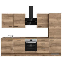 BUCĂTĂRIE FĂRĂ ELECTROCASNICE  - stejar închis la culoare/negru, Modern, metal/material pe bază de lemn (300cm) - Nobilia