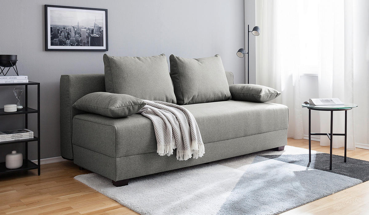 SCHLAFSOFA in Webstoff Grau  - Dunkelbraun/Grau, Design, Holz/Textil (202/85/110cm) - MID.YOU