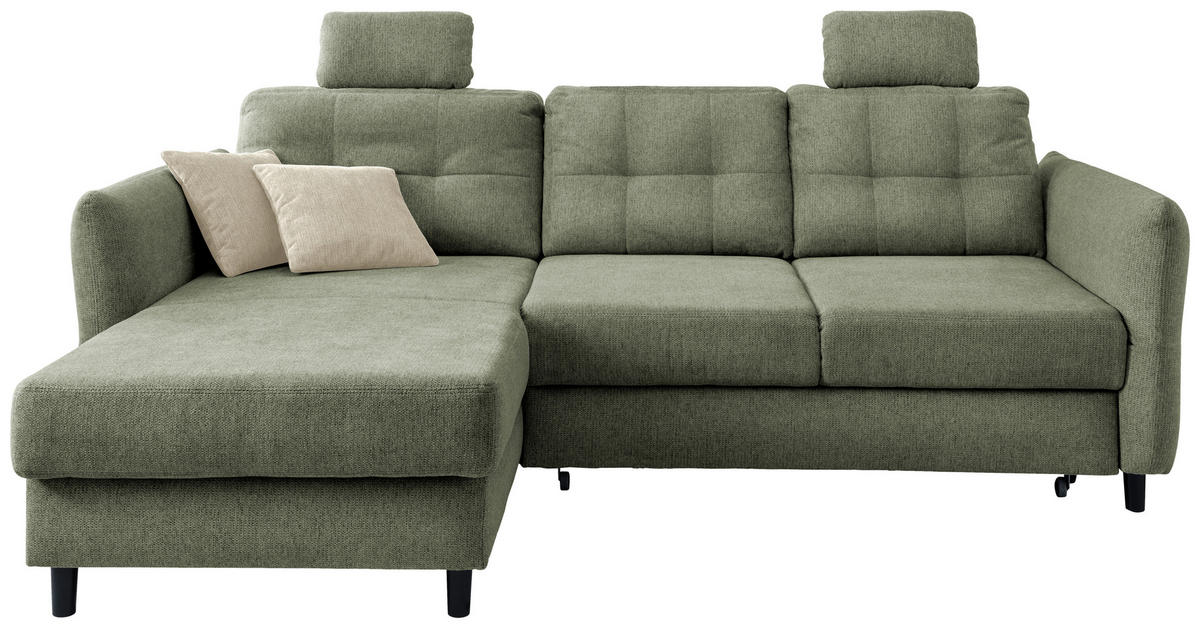 ECKSOFA in Chenille Dunkelgrün  - Dunkelgrün/Beige, Modern, Holz/Textil (176/250-280cm) - Livetastic