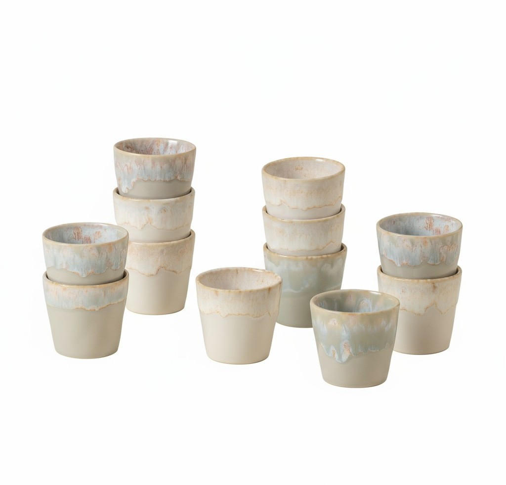 ESPRESSOTASSENSET 80ML GRESPRESSO 12-teilig  - Weiß Hochglanz/Hellgrau, Basics, Keramik - Costa Nova