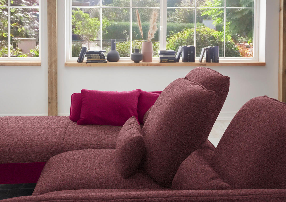 ECKSOFA in Flachgewebe Aubergine  - Aubergine/Schwarz, Design, Textil/Metall (191/301cm) - Moderano