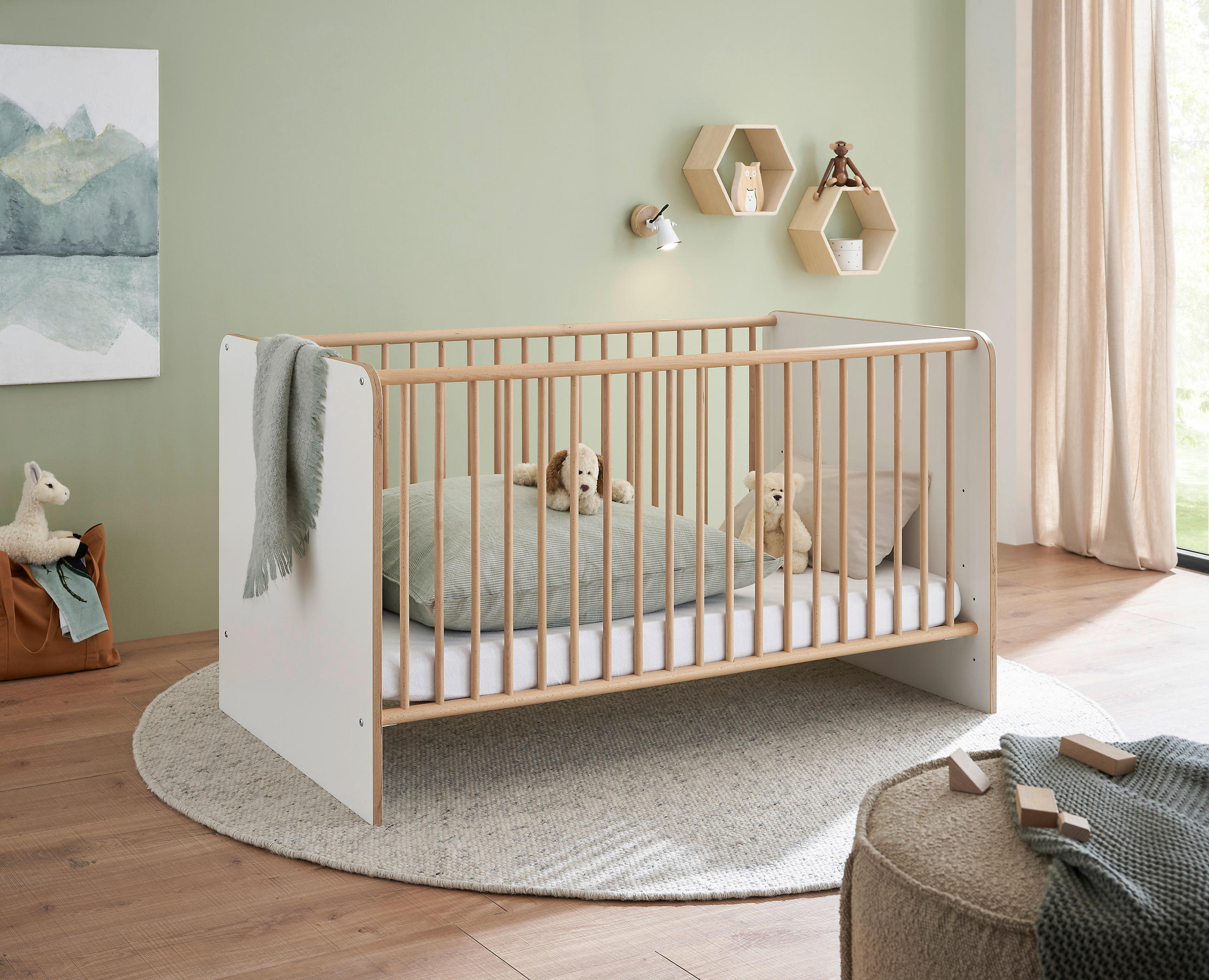 GITTERBETT  144/80,5/81,7 cm   - Weiß/Eiche Artisan, Basics, Holz/Holzwerkstoff (144/80,5/81,7cm) - My Baby Lou