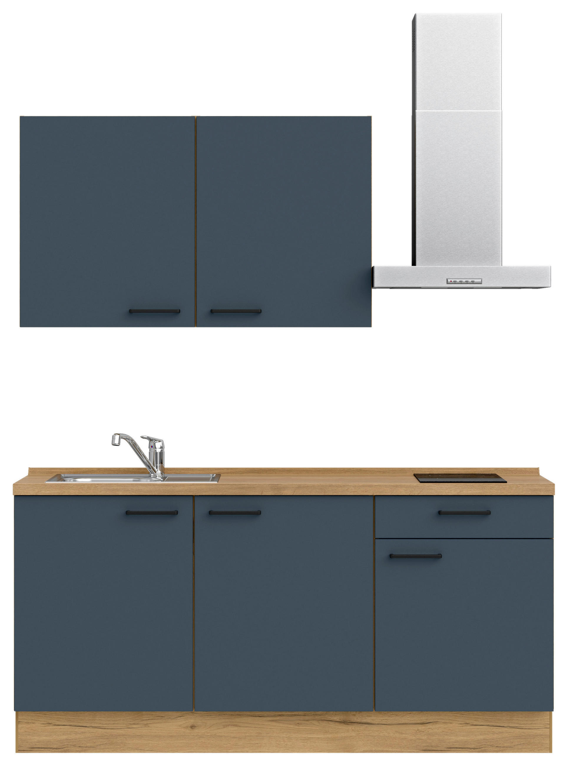KÜCHENBLOCK 180 cm   in Eichefarben, Dunkelblau  - Eichefarben/Schwarz, MODERN, Holzwerkstoff/Metall (180cm) - Nobilia