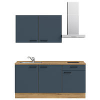 KÜCHENBLOCK 180 cm   in Eichefarben, Dunkelblau  - Eichefarben/Schwarz, MODERN, Holzwerkstoff/Metall (180cm) - Nobilia