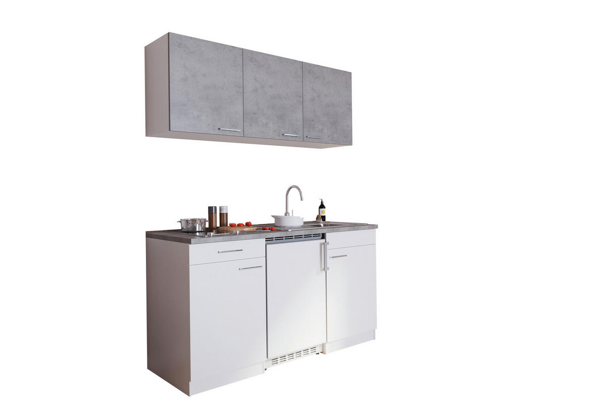 MINIKÜCHE 150 cm   in Grau, Weiß  - Alufarben/Weiß, KONVENTIONELL, Holzwerkstoff/Kunststoff (150cm) - Respekta