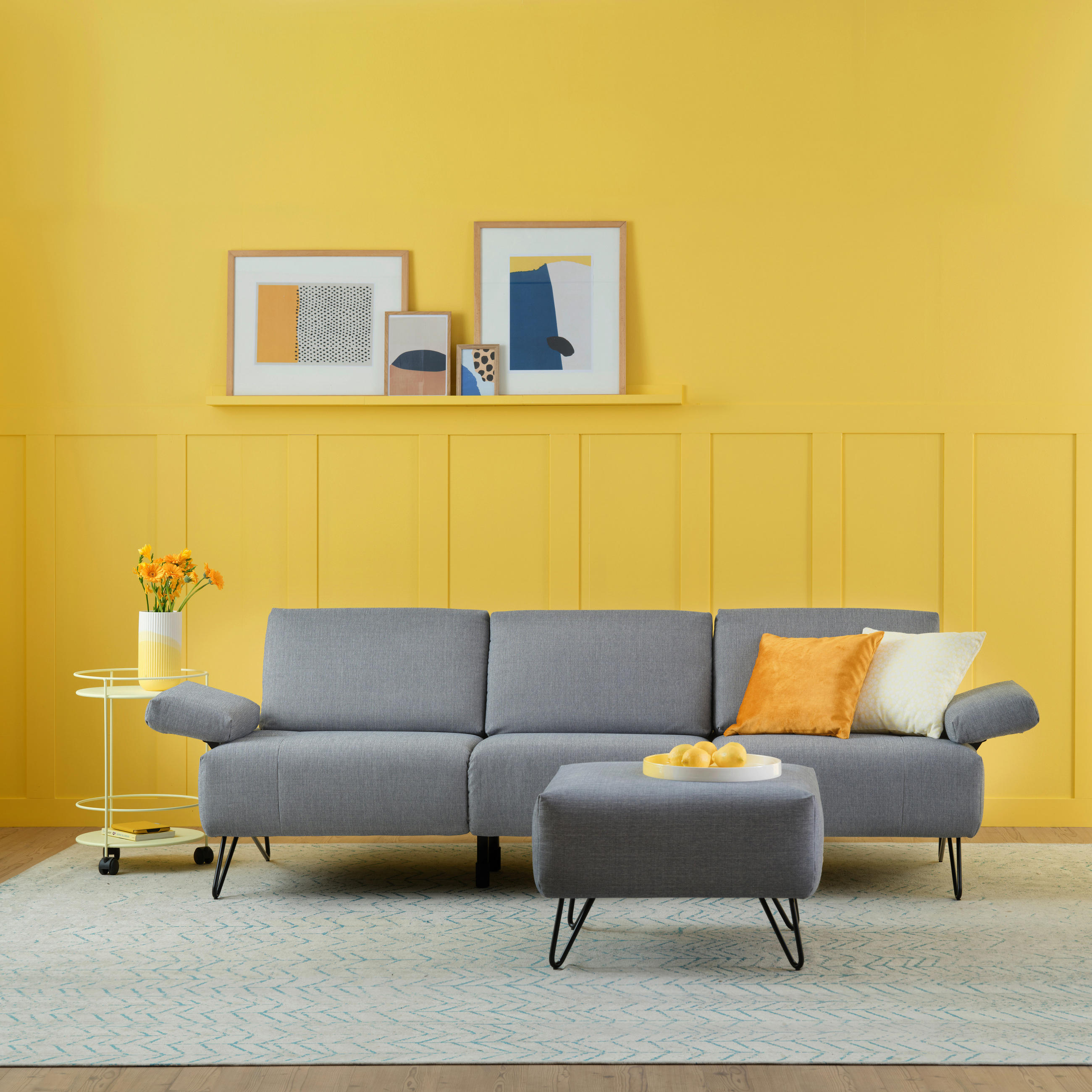 3-SITZER-SOFA Chenille Hellgrau  - Hellgrau/Schwarz, Design, Textil/Metall (234-264/85/86-94cm) - SENSOO