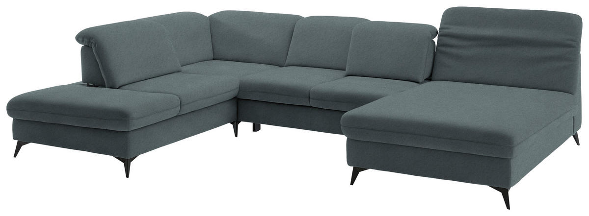 WOHNLANDSCHAFT  in Chenille Blau  - Blau/Schwarz, Design, Textil/Metall (255/369/198cm) - Beldomo Style