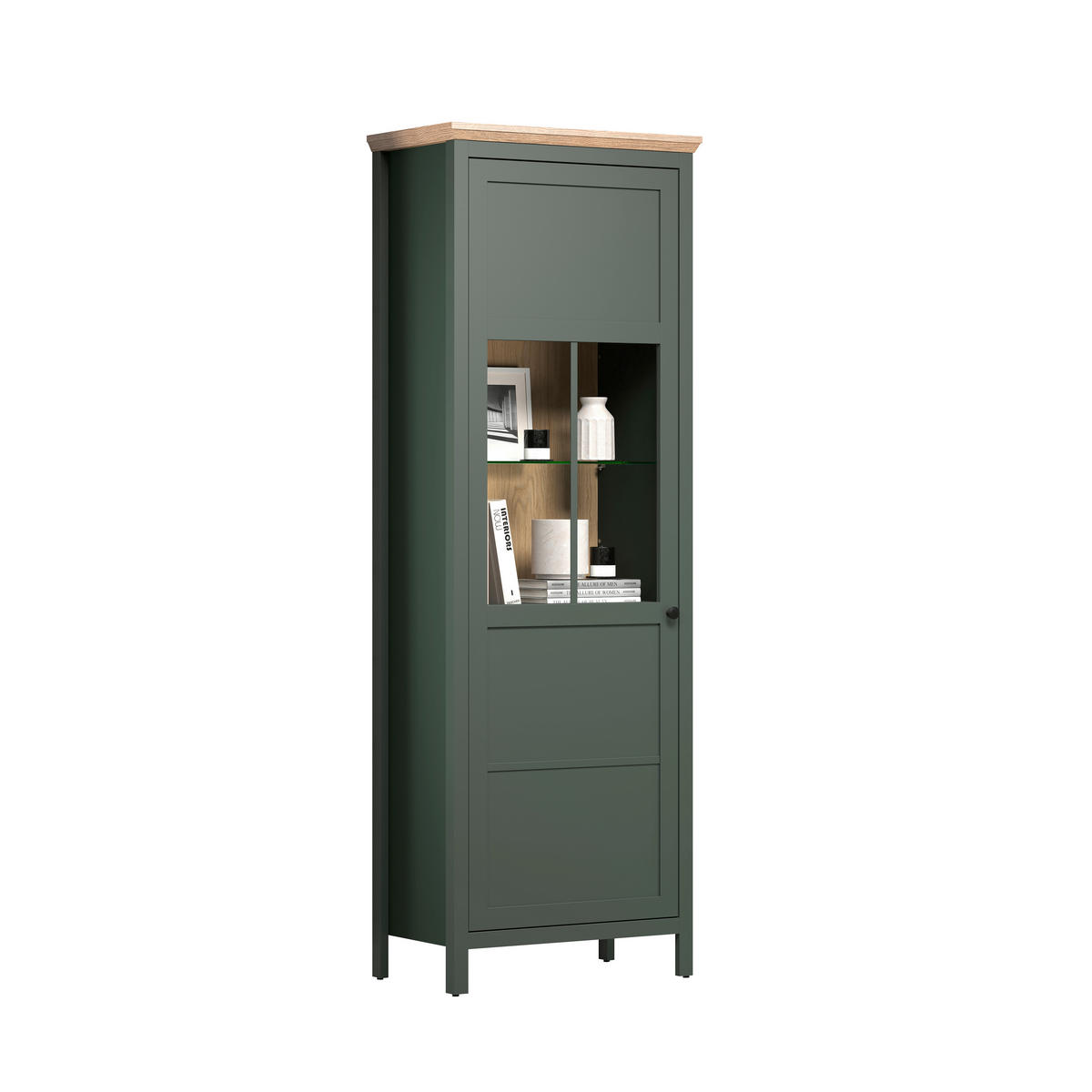 VITRINE STANTON in Waldgrün  - Waldgrün/Schwarz, Design, Glas/Holzwerkstoff (69/198/39cm) - MID.YOU
