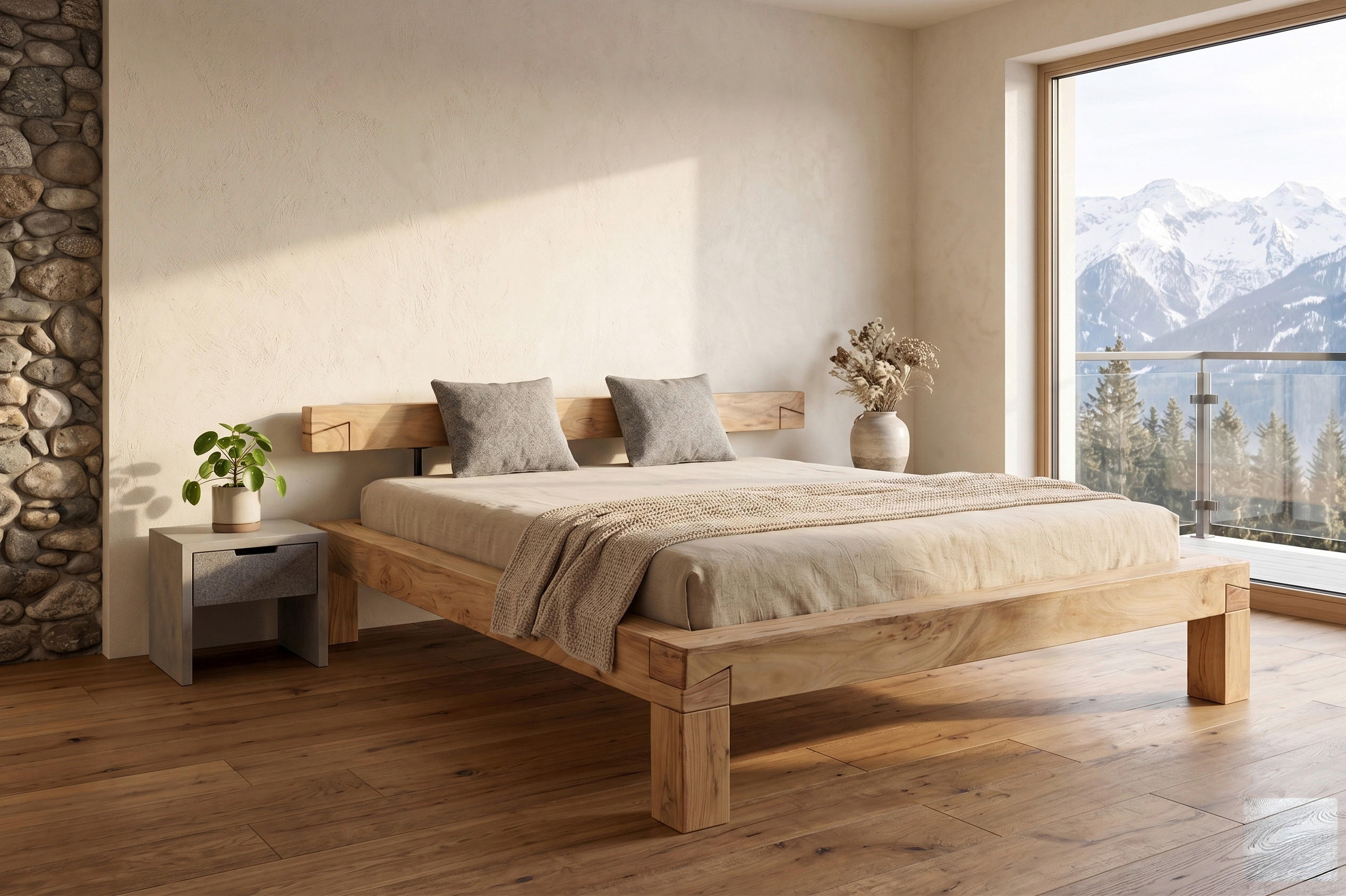 BALKENBETT 180/200 cm  in Naturfarben   - Naturfarben/Akaziefarben, MODERN, Holz (180/200cm) - MID.YOU