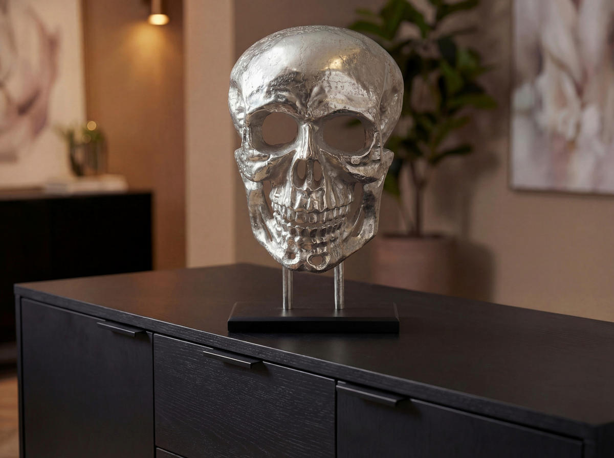 DEKOSCHÄDEL  - Silberfarben, Design, Metall (32,5/57/17cm) - Livetastic