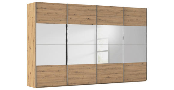 SCHWEBETÜRENSCHRANK  in Eiche Artisan  - Chromfarben/Eiche Artisan, Design, Glas/Holzwerkstoff (361/223/68cm) - Novel