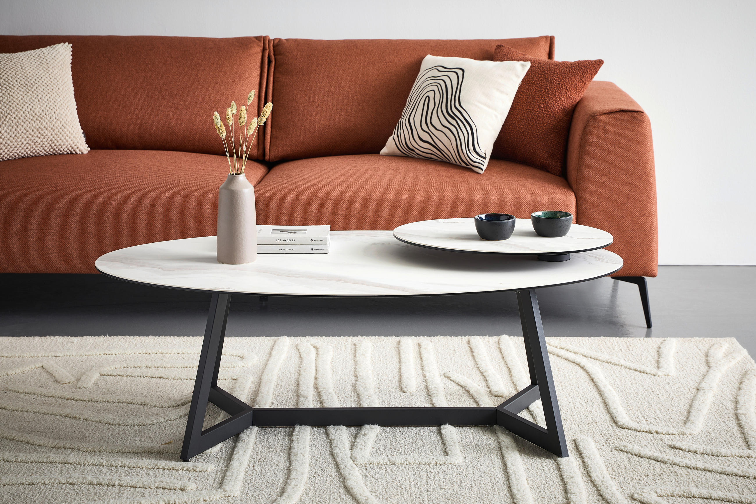 COUCHTISCH ESG 130/70/48 cm oval Anthrazit, Weiß  - Anthrazit/Weiß, Design, Glas/Keramik (130/70/48cm) - Dieter Knoll