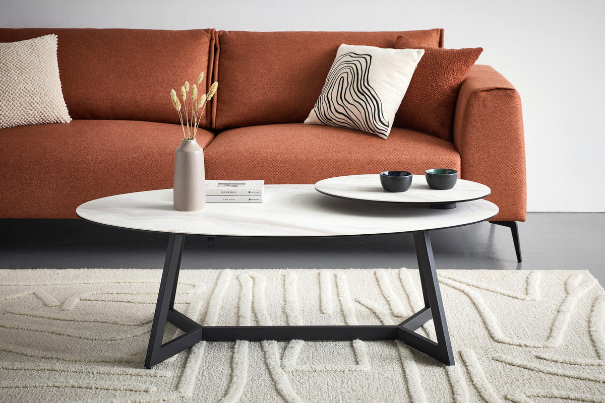COUCHTISCH ESG 130/70/48 cm oval Anthrazit, Weiß  - Anthrazit/Weiß, Design, Glas/Keramik (130/70/48cm) - Dieter Knoll