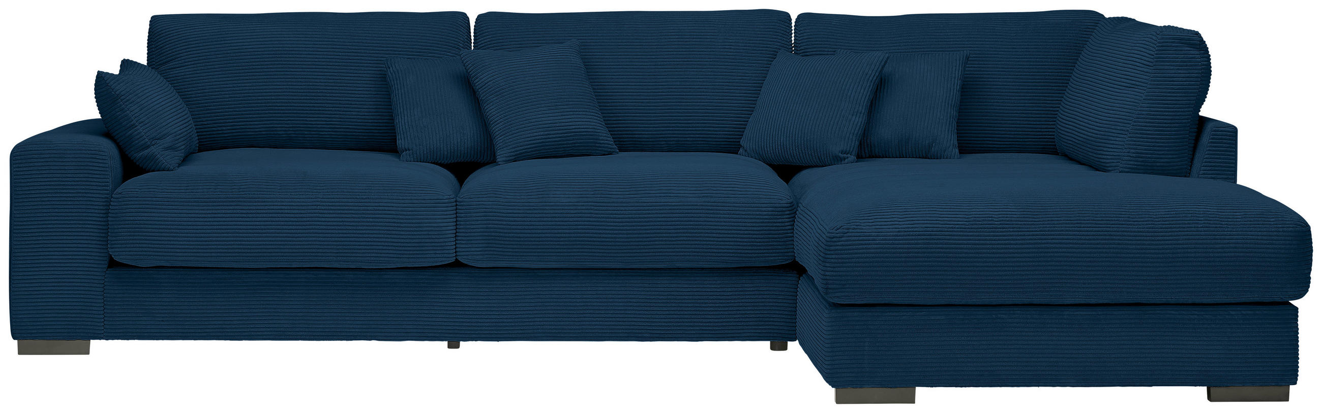 ECKSOFA Dunkelblau Cord  - Schwarz/Dunkelblau, Design, Kunststoff/Textil (340/205cm) - home24