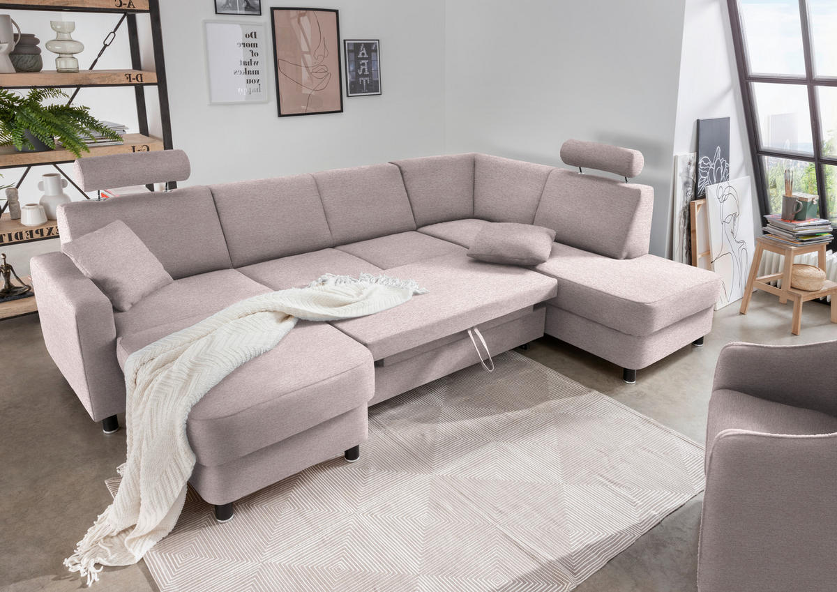 WOHNLANDSCHAFT in Webstoff Hellrosa  - Hellrosa/Schwarz, Design, Holz/Textil (165/296/198cm) - Xora