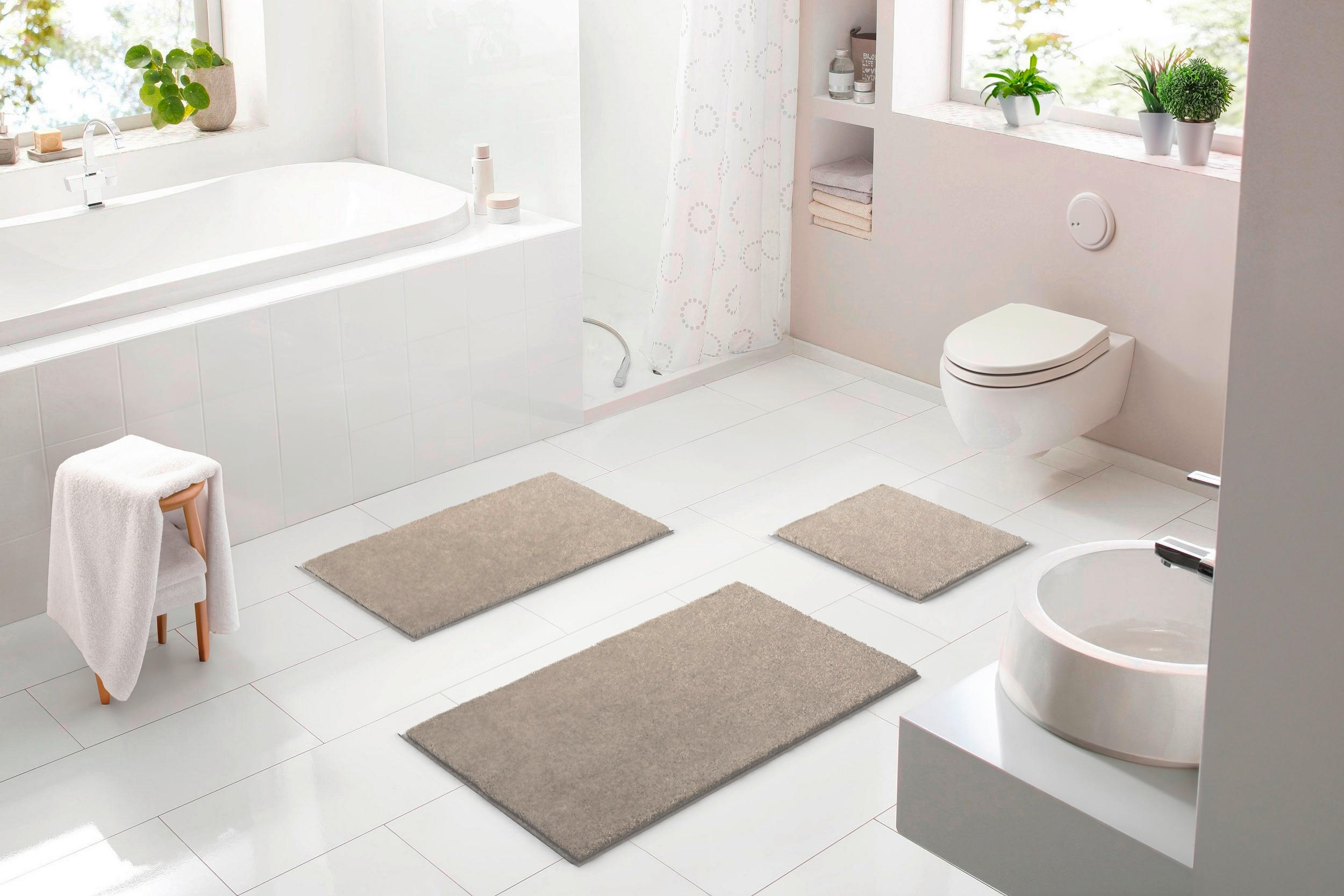 BADEMATTE Beige 60/90 cm  - Beige, Basics, Kunststoff/Textil (60/90cm) - Grund