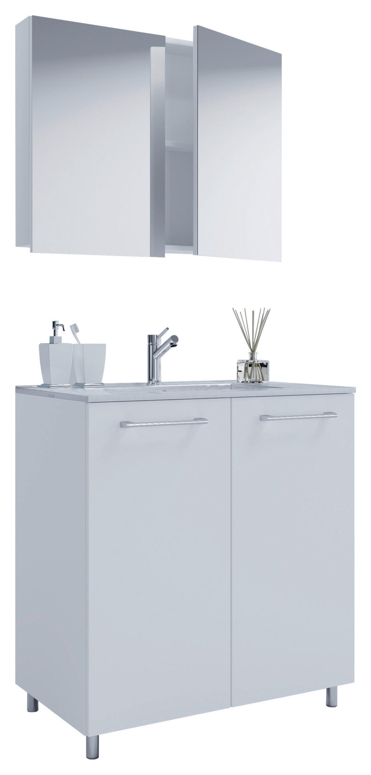 BADEZIMMER 3-teilig  in 80 cm  - Alufarben/Weiß, MODERN, Keramik/Holzwerkstoff (80cm) - MID.YOU