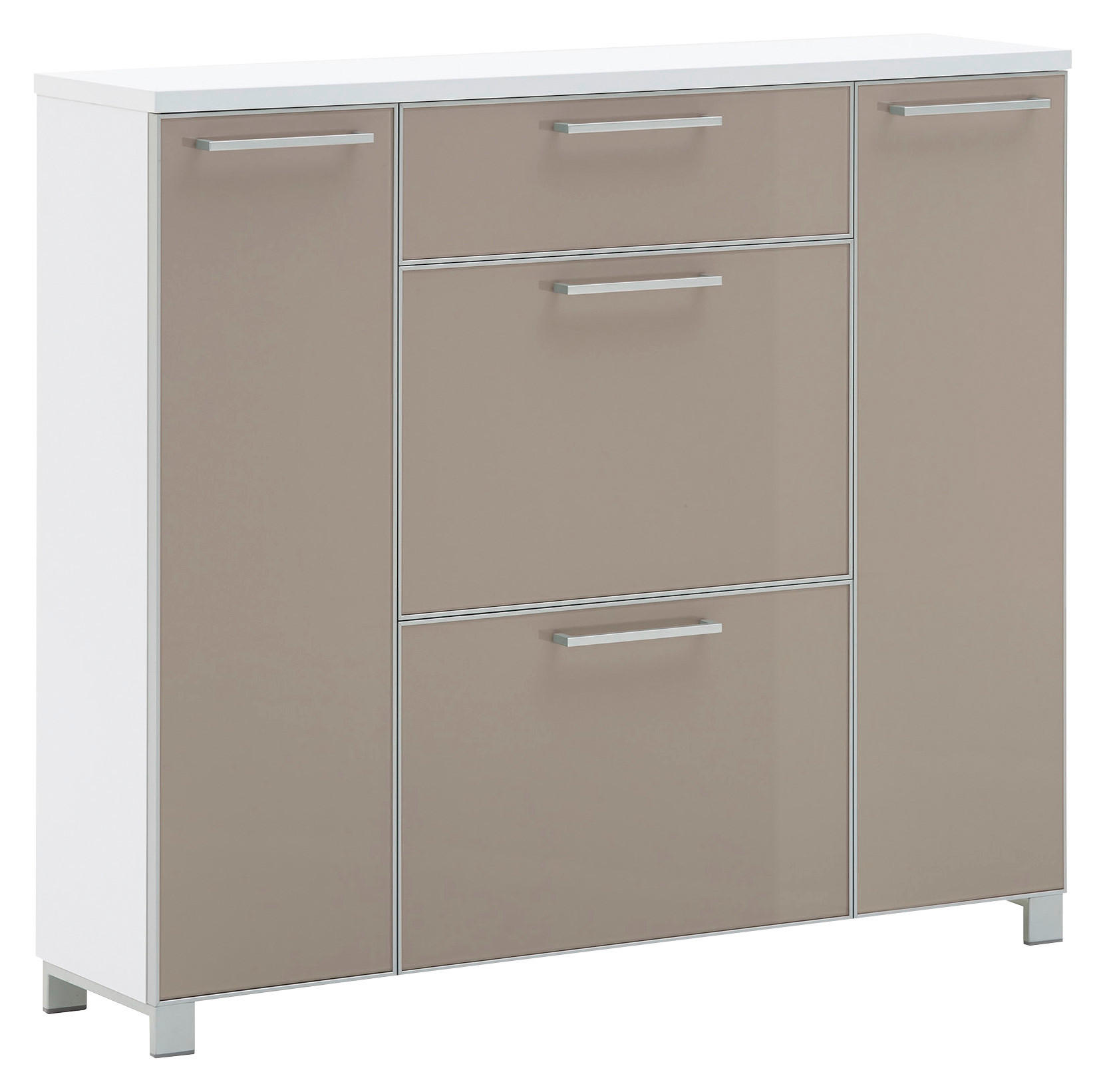 SCHUHSCHRANK Weiß, Taupe  - Taupe/Chromfarben, Design, Glas/Holzwerkstoff (121/108/31cm)