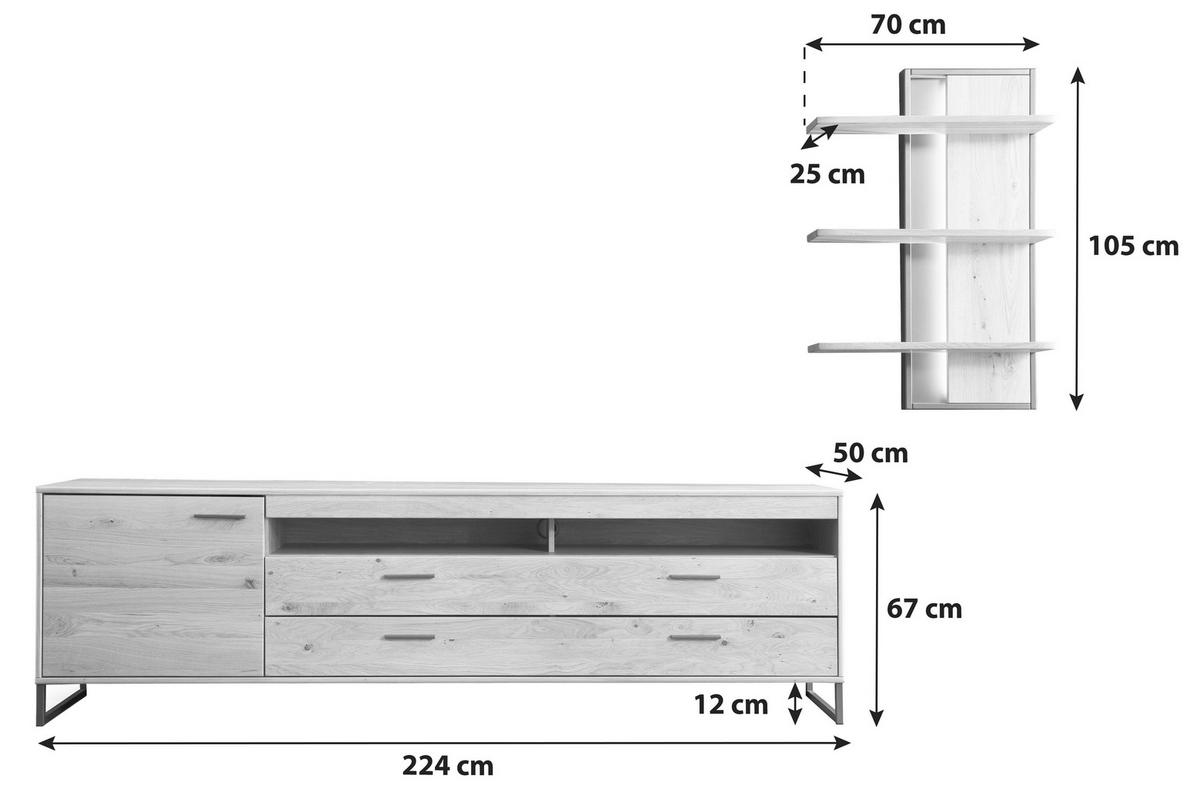 WOHNWAND  in Eichefarben  265/183/50 cm  - Eichefarben/Schwarz, Design, Holz/Holzwerkstoff (265/183/50cm) - Livetastic