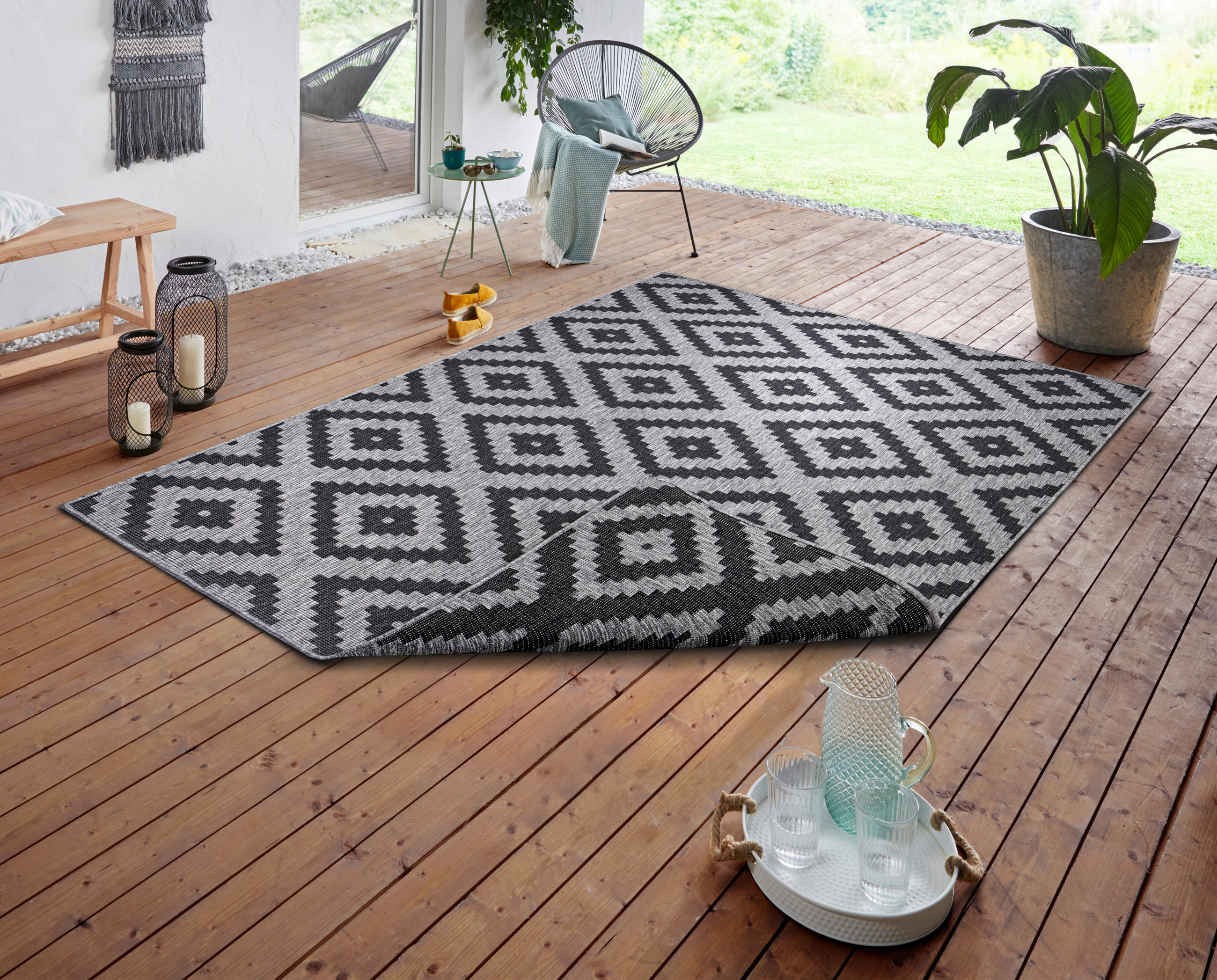 OUTDOORTEPPICH 120/170 cm Twin Grau, Schwarz  - Schwarz/Grau, Basics, Kunststoff (120/170cm)