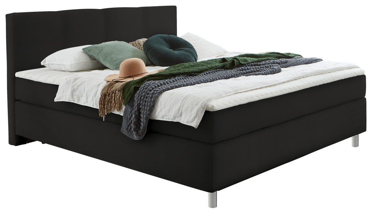 BOXSPRINGBETT 140/200 cm  in Schwarz  - Chromfarben/Schwarz, Konventionell, Kunststoff/Textil (140/200cm) - Hom`in