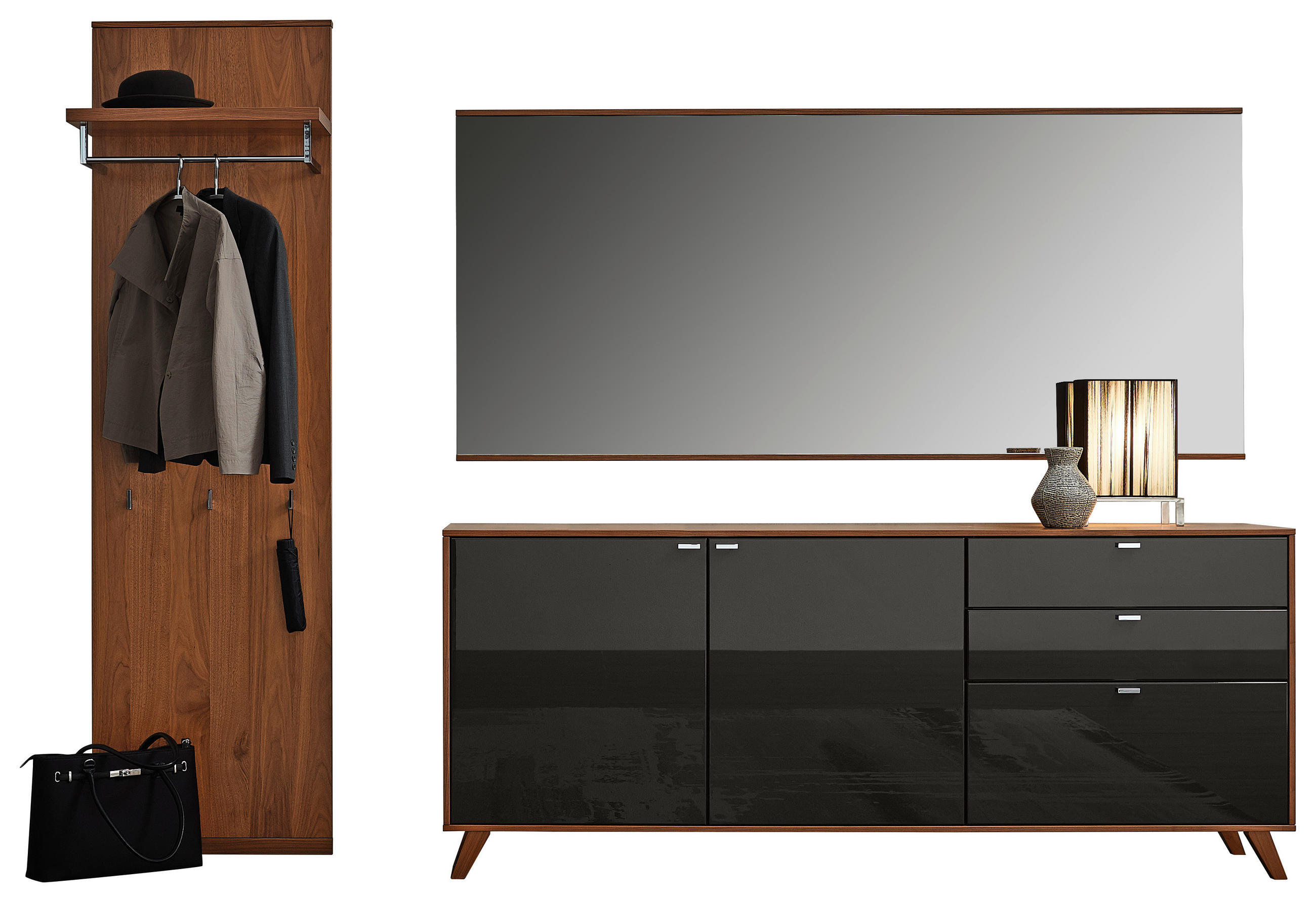 GARDEROBE 3-teilig  in 271,6/217,3/39,6 cm  - Nussbaumfarben/Graphitfarben, Design, Holz/Holzwerkstoff (271,6/217,3/39,6cm) - Invivus
