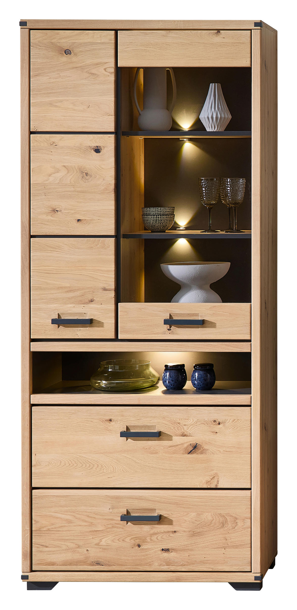 VITRÍNA, dub artisan, 85/204/38 cm - grafitová/dub artisan, Design, kov/kompozitné drevo (85/204/38cm) - Livetastic