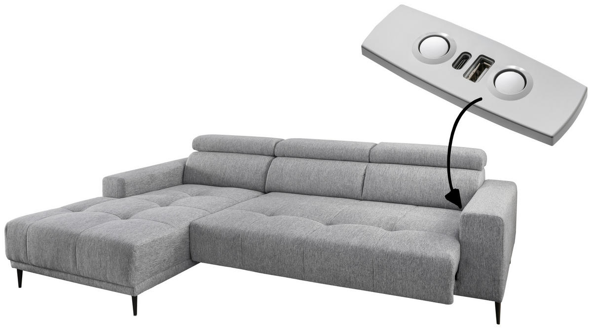 ECKSOFA Silberfarben Chenille  - Silberfarben/Schwarz, KONVENTIONELL, Textil/Metall (188/276cm) - Livetastic