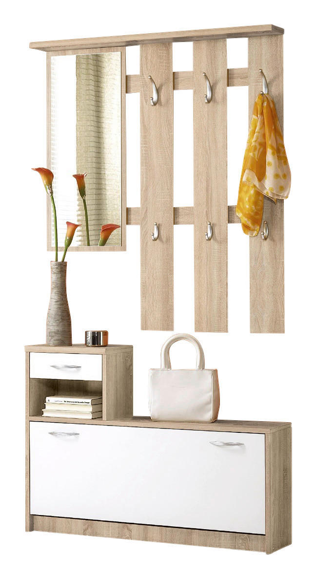 Garderobe Vera Eiche Dekor/ Weiß 2--Teilig. Mit Spiegel