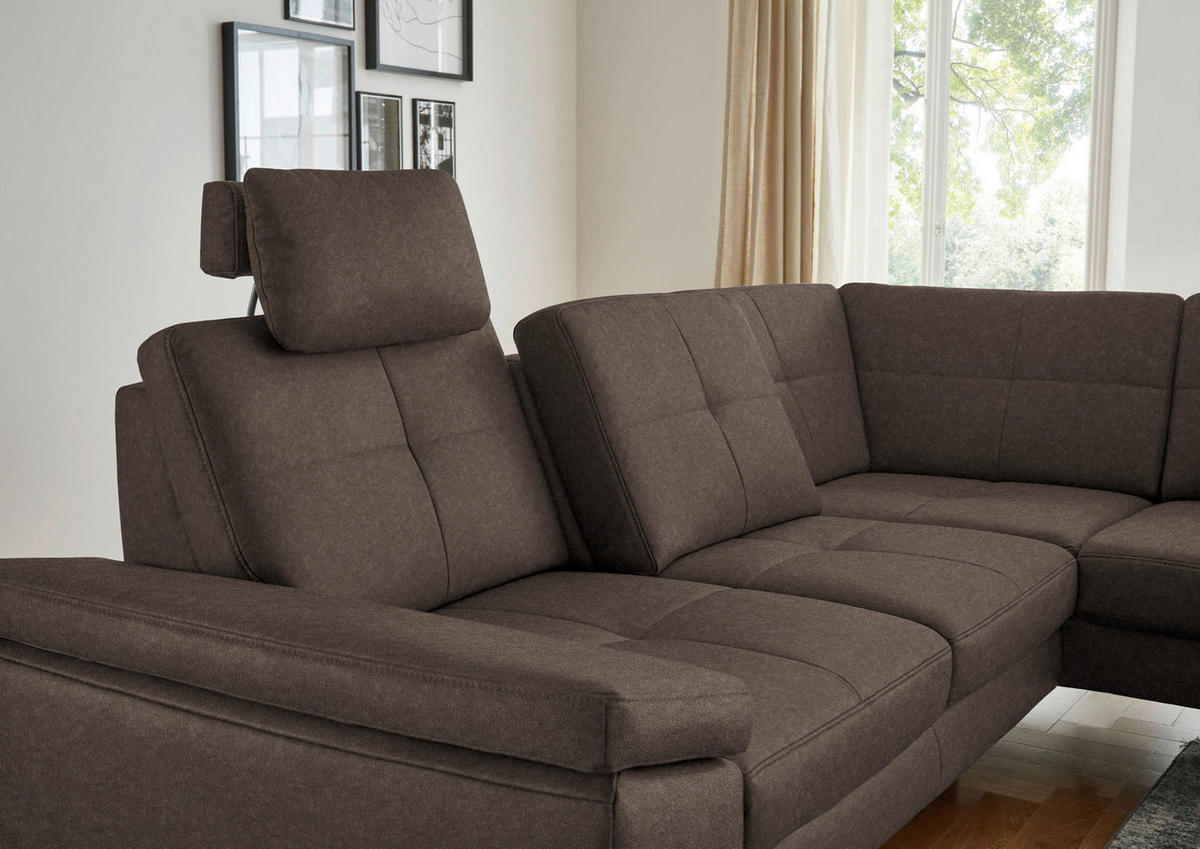 ECKSOFA in Lederlook, Mikrofaser Dunkelbraun  - Dunkelbraun/Schwarz, Design, Textil/Metall (261/220cm) - Beldomo System