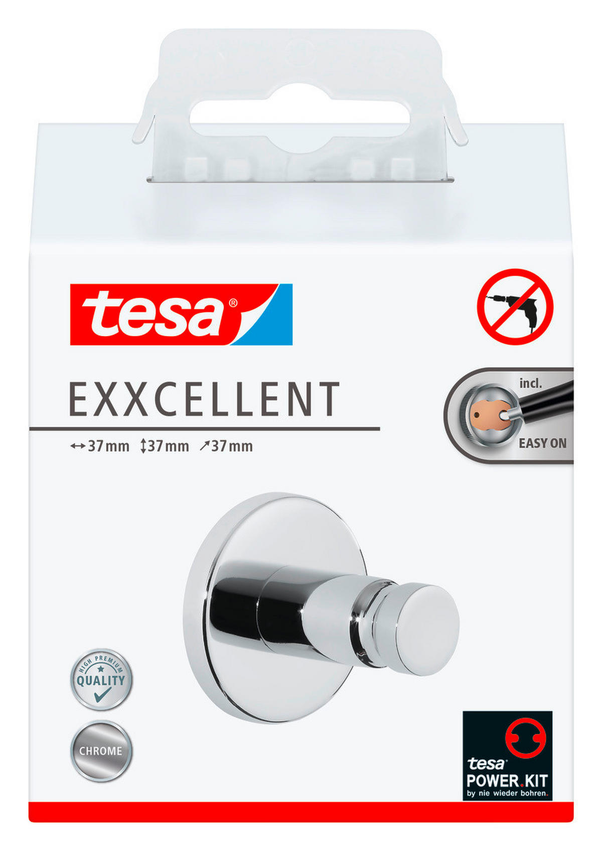 HANDTUCHHAKEN - Chromfarben, Basics, Metall (3,7/3,7/3,7cm) - Tesa