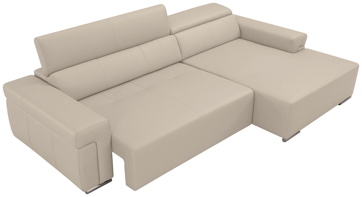 Ecksofa inkl. Funktion DUA Beigebraun Echtleder  - Chromfarben/Beigebraun, Design, Leder/Metall (293/170cm) - Novel