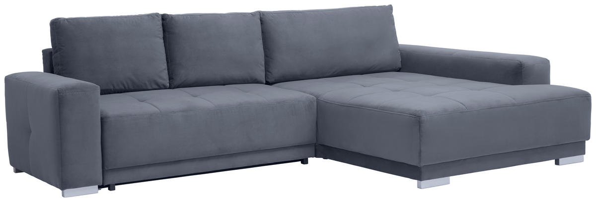 ECKSOFA in Samt Grau  - Silberfarben/Grau, Design, Holz/Textil (293/195cm) - Cantus