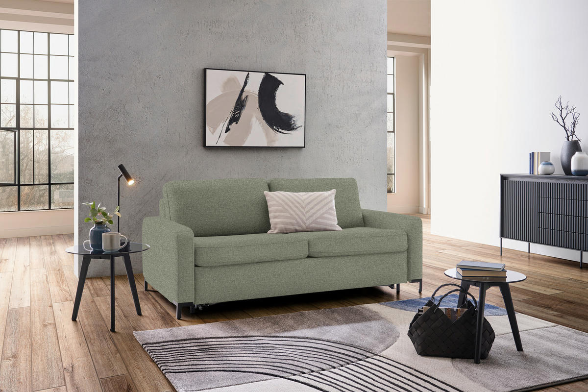 SCHLAFSOFA in Webstoff Grün  - Schwarz/Grün, KONVENTIONELL, Textil/Metall (187/84/97cm) - Welnova