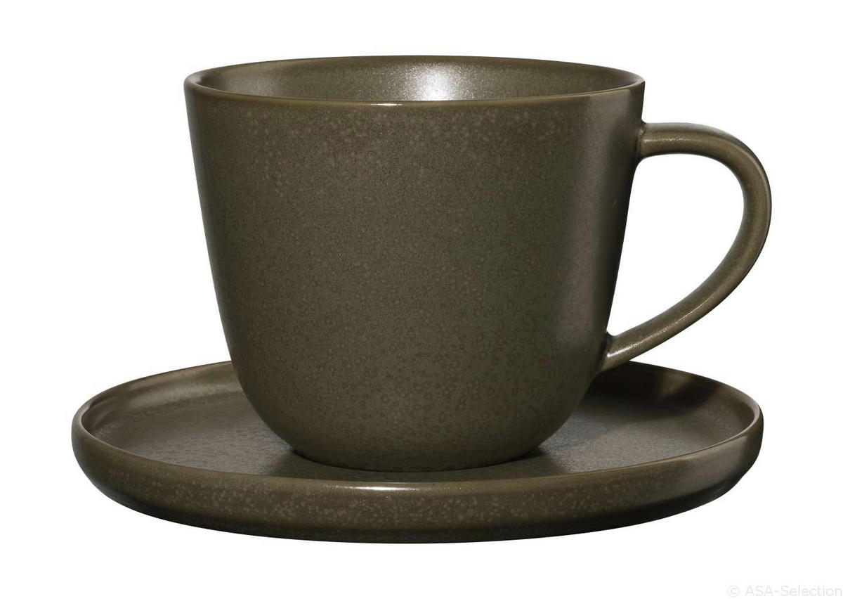 KAFFEETASSE MIT UNTERTASSE COPPA NORI  - Olivgrün, Basics, Keramik (8,9/7,2cm) - ASA