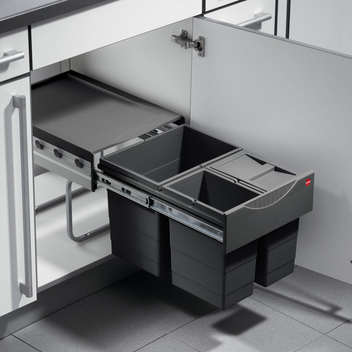 EINBAUABFALLSAMMLER 1x 18 Liter 2x 8 Liter l  Metall  - Dunkelgrau/Silberfarben, Basics, Kunststoff/Metall (34,6/33,6/47,5cm) - HKT