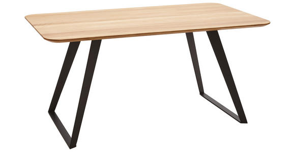 ESSTISCH Wildeiche massiv rechteckig Schwarz, Eichefarben - Eichefarben/Schwarz, Design, Holz/Metall (160/90/76cm) - Voleo