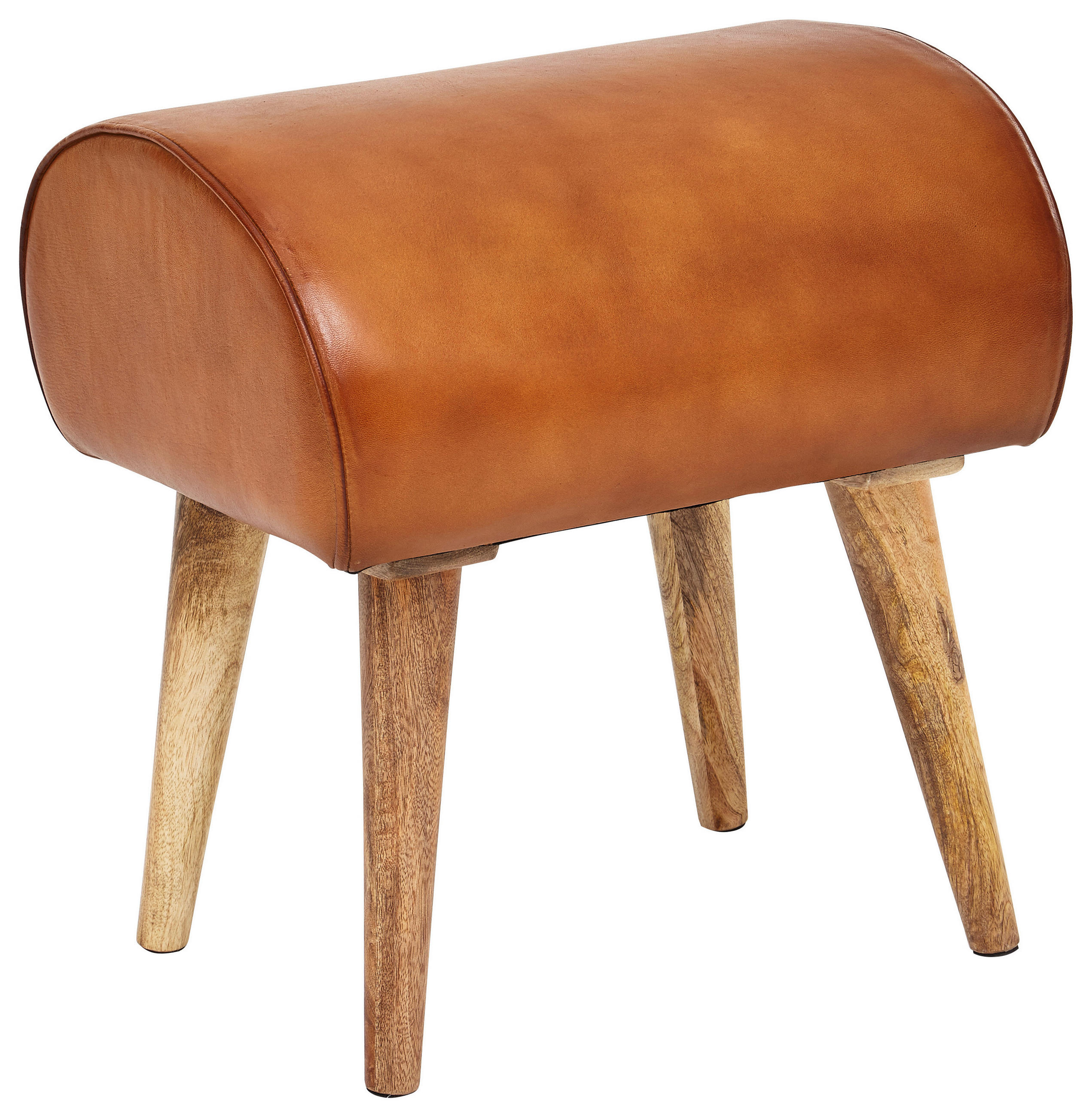 TABURE koža  smeđa        - prirodne boje/smeđa, Moderno, koža/drvo (45/53/40cm) - MID.YOU