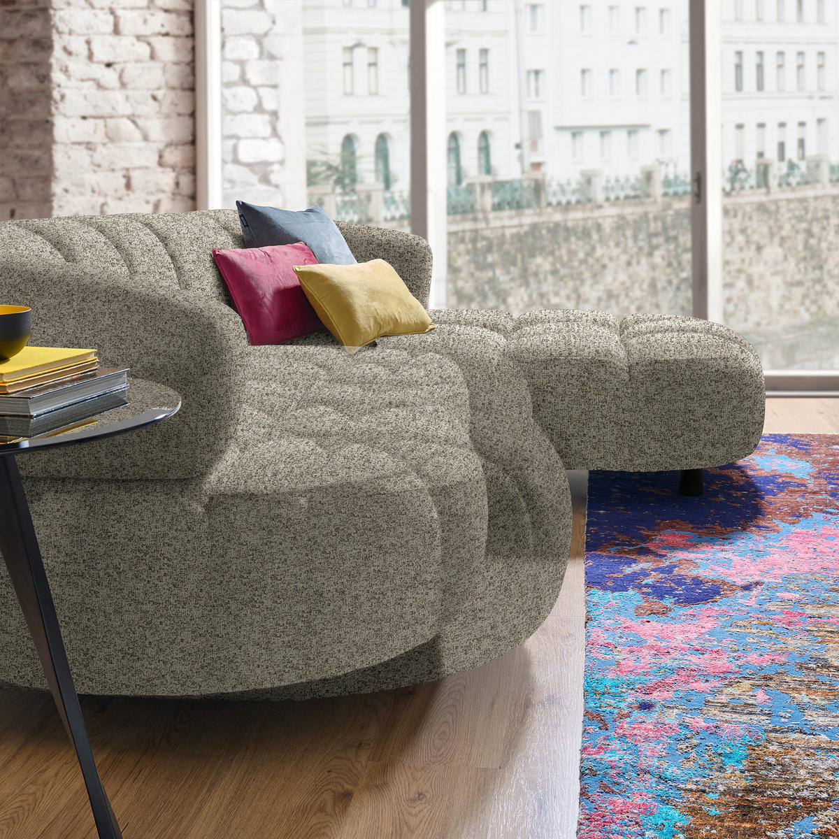 ECKSOFA Hellbraun Webstoff  - Hellbraun/Schwarz, Design, Holz/Textil (284/183cm) - Welnova