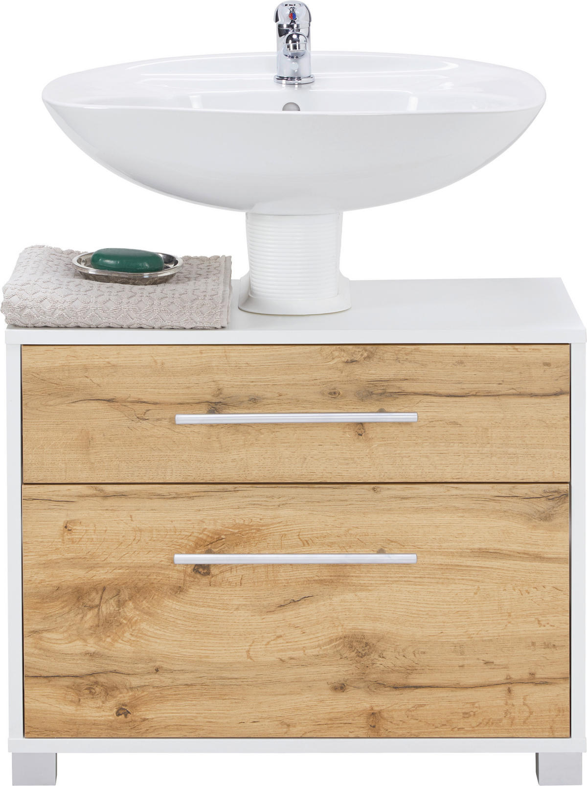 Mască pentru lavoar 65/53/35 cm  - alb/culoare lemn stejar, Modern, metal/lemn (65/53/35cm) - Hom`in